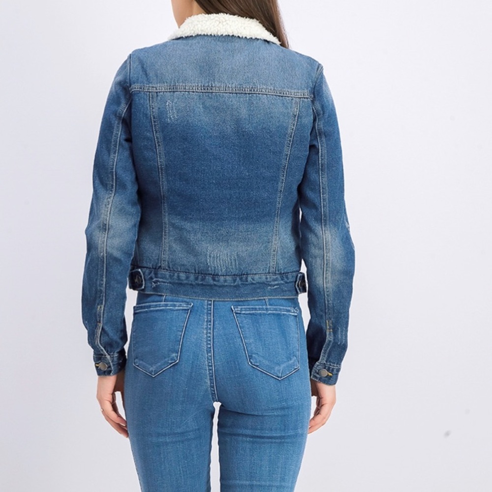 Trucker Jacket Blue Denim Sherpa Lined Women’s Size XL Ashley Vintage Charm - Picture 3 of 11